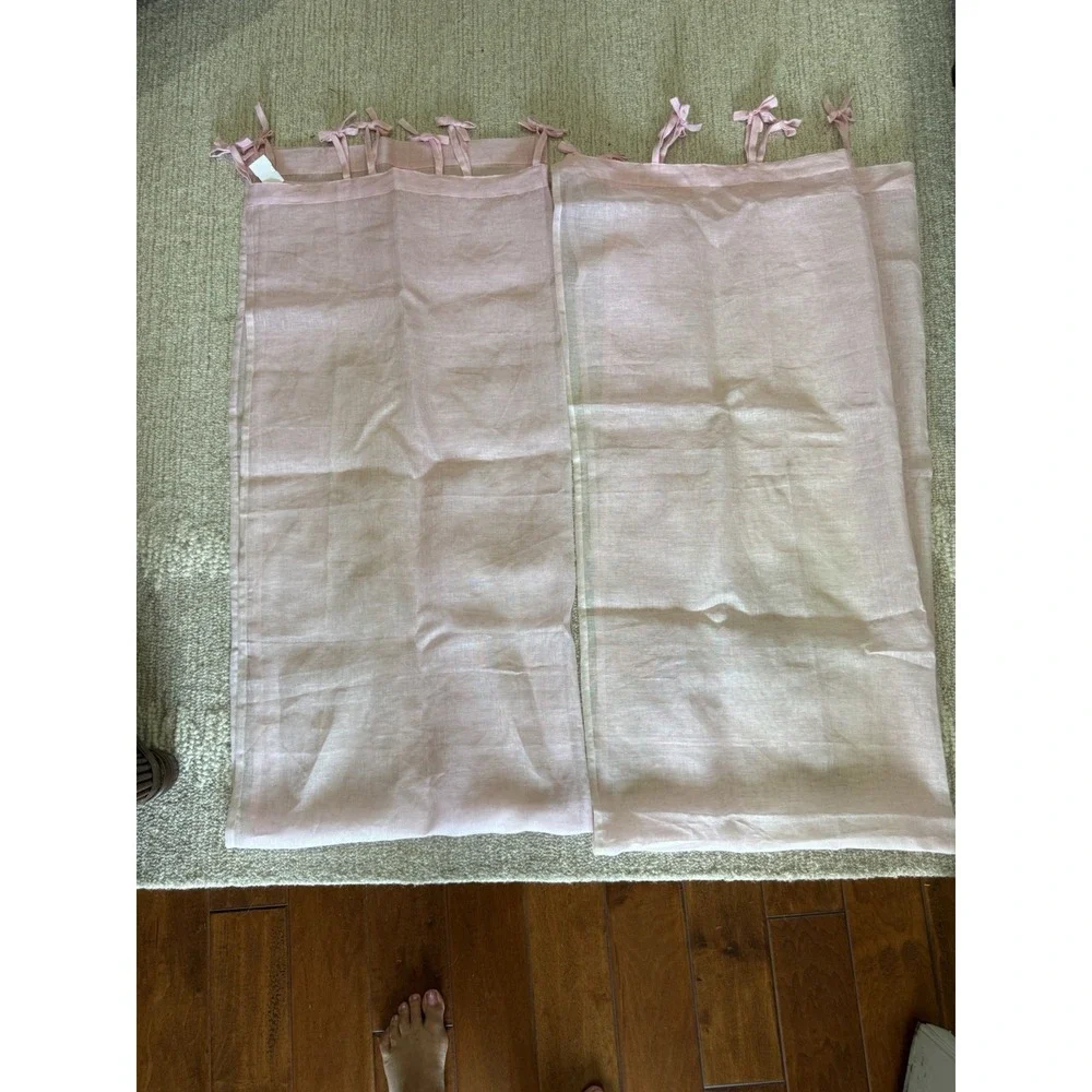 Pottery Barn Kids Pink Linen Curtains 100% Linen Panels 44x96 Set of 2